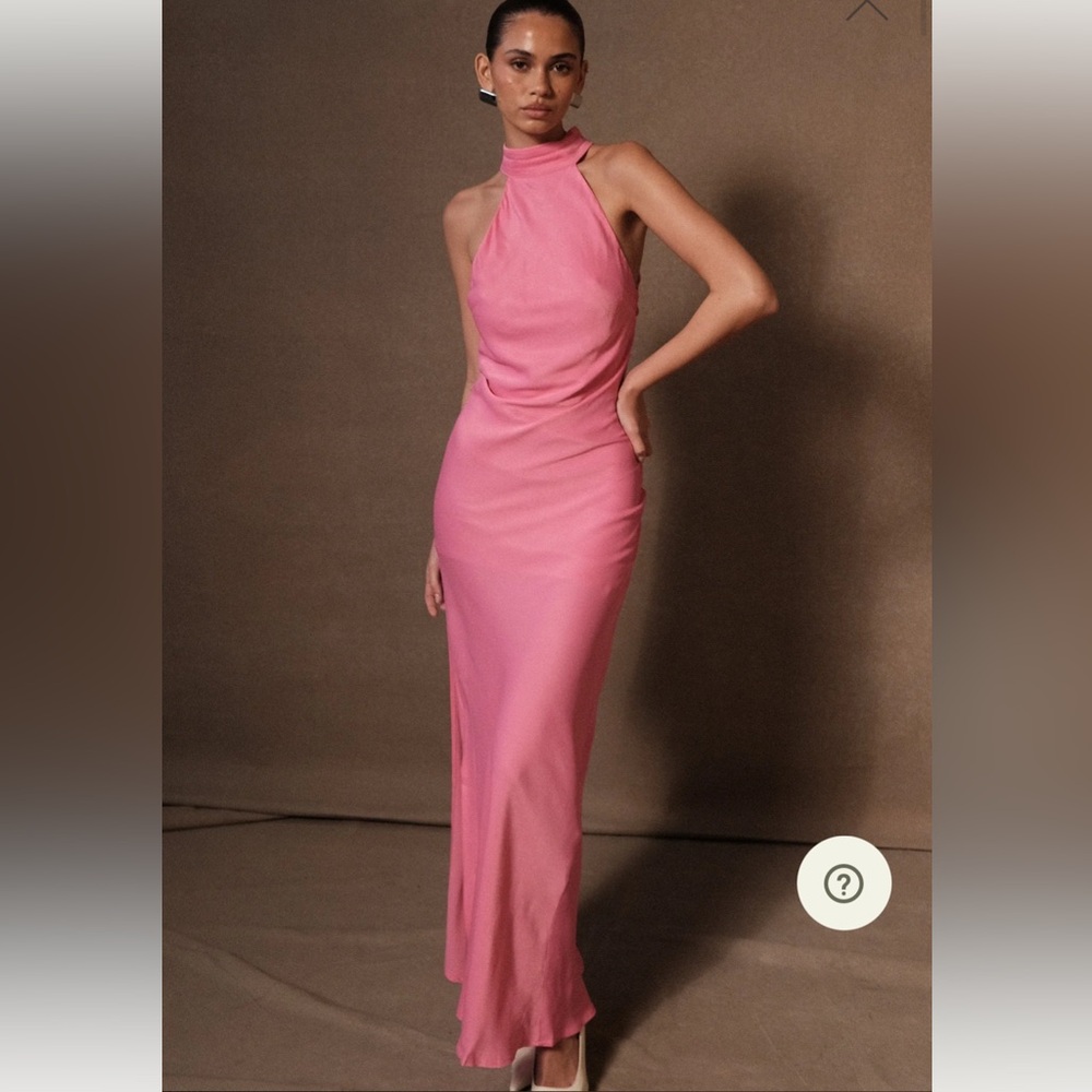 Meshki Pink Halter Neck Satin Maxi Dress